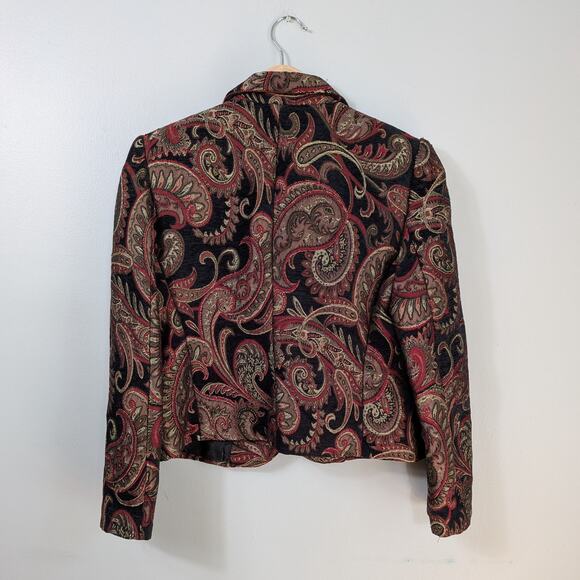 Tapestry Blazer Jacket 10P Black Red Y2K Whimsigoth Paisley Floral Romantic - Picture 3 of 10